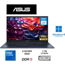 Asus vivobook 15 Core 7 150U 8 Gb-1 Tb Ssd-15.6'' Windows 11 Pro X1504VA-BQ5456 Notebook