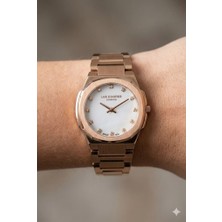 Lee Cooper Zarif Kadın Kol Saati | Pembe Altın Çelik Kordonlu, Beyaz Kadran, 31MM