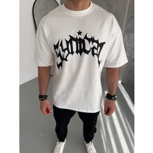 Indispensablely Erkek Bi̇si̇klet Yaka Baskili Oversi̇ze T-Shi̇rt - Beyaz