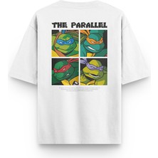 Overoz Ninja Turtles Ninja Kaplumbağalar Sırt Baskılı Yarı Oversize Unisex Beyaz T-Shirt 1302
