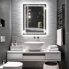 Lumora Mirror Design Gleamira Vertical Beyaz Led'li Lazer Kumlamalı Lavabo & Banyo Aynası (Dokunmatik Sensörlü)