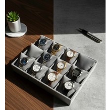 ZYC 12 Bölmeli Ahşap Üzeri Baby Face Kumaş Saat ve Takı Standı - Organizeri EBAT(35X24X5)CM