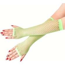 Marsilyan 80’ler 90’lar Retro Neon Yeşil File Parmaksız Eldiven 26 cm