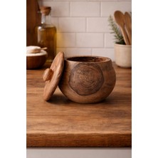 Anı Atölyesi Doğal Ceviz Ağacından Büyük Boy Kapaklı Kavanoz/18/17 cm