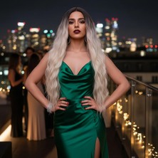 Marsilyan Fiber Sentetik Uzun Su Dalgası Peruk - Kahve / Platin Ombreli