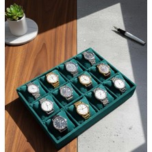 ZYC 12 Bölmeli Ahşap Üzeri Baby Face Kumaş Saat ve Takı Standı - Organizeri EBAT(35X24X5)CM