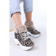 Lolyvibe Dinar Kürklü Fermuarlı Leopar Bot Gizli Taban