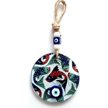 Ett Balık Desenli Nazar Boncuklu Füzyon Cam Duvar Dekoru