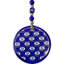 Ett Yaldızlı Gözlerle Motiflendirilmiş Nazar Boncuklu Duvar Süsü Cam Duvar Dekoru