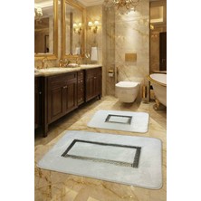Feel Home Meram Kaymaz Taban, Yumuşacık, Emici 2'li Ultra Lüks Deri Detaylı Banyo Paspası Seti