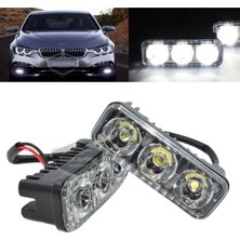 Özgürce 3 LED Mercekli Gündüz Farı, 12V Güçlü Oto ve Motosiklet Lamba