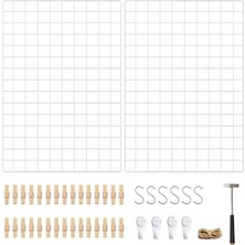 Astera 2'li Metal Duvar Panosu Seti - Beyaz Fotoğraf Izgarası, Mandallı ve S Kancalı Duvar Dekoru