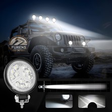 Özgürce 12 LED Yuvarlak Beyaz Sarı Çakarlı Off Road Sis Farı Seti (2'li)