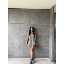 Serac Collection Kadın Uzun Kollu Kruvaze Yaka Kazayağı Mikro Mini Boy Elbise