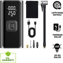 Özgürce 4500MAH Powerbankli Taşınabilir Lastik Hava Kompresörü, LCD Ekranlı, 78W