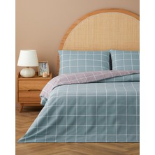 English Home Gridline Kolay Ütülenir Çarşaflı Çift Kişilik Nevresim Takımı 200x220 cm Seledon-Mürdüm
