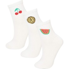 DeFacto Kadın Meyve Baskılı Rahat Lastikli 3'lü Pamuklu Soket Çorap N0890AZNS