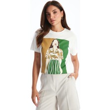 Lc Waikiki Yeni Sezon Bisiklet Yaka Baskılı Kadın Tişört