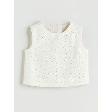 Lc Waikiki Yeni Sezon Bisiklet Yaka Taşlı Kız Çocuk Jean Bluz