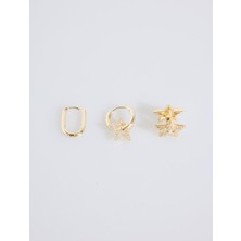 Jimmy Key Altın Rengi Yıldız Figürlü Parlak Küpe Seti