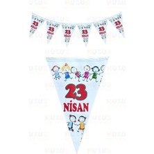 Dizayn Parti Evi 23 Nisan El Ele Çocuklar Üçgen Bayrak Kırmızı Flama 10 Bayraklı 160 cm 15X23 cm Milli Bayram Süsü