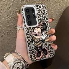 HONTINGA Samsung Galaxy S23 Ultra ile Uyumlu Kılıfı Silikon Kenar Sert Arka Anti Düşme Telefon Kılıfı Mickey Minnie Desenli K1-0697