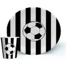 Futbol Çizgili Tabak Bardak Seti
