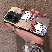 HONTINGA Realme C55 ile Uyumlu Kılıfı Silikon Kenar Sert Arka Anti Düşme Telefon Kılıfı Kitty Desenli K1-0698