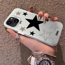 HONTINGA iPhone 15 Plus ile Uyumlu Kılıfı Silikon Kenar Sert Arka Anti Düşme Telefon Kılıfı Siyah Yıldız Desenli K1-0706