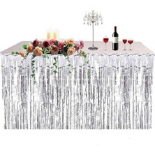 Metalik Folyo Püskül Gümüş Masa Eteği Gri Masa Püskülü Silver Masa Kenarlığı Masa Kenar Eteği