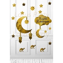 Hoşgeldin Ramazan Cam ve Duvar Sticker - Gold Renk Ramazan Sticker 19PARÇA