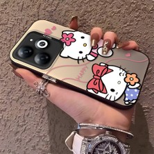 HONTINGA Infinix Smart 8 ile Uyumlu Kılıfı Silikon Kenar Sert Arka Anti Düşme Telefon Kılıfı Kitty Desenli K1-0698