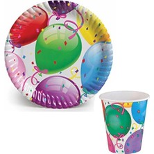 Genel Tedarik Balon Temalı Karton Tabak Bardak Seti - 8 Kişilik