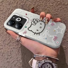 HONTINGA Infinix Smart 8 ile Uyumlu Kılıfı Silikon Kenar Sert Arka Anti Düşme Telefon Kılıfı Kitty Desenli K1-0698