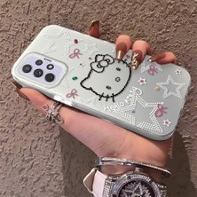 HONTINGA Samsung Galaxy A72 ile Uyumlu Kılıfı Silikon Kenar Sert Arka Anti Düşme Telefon Kılıfı Kitty Desenli K1-0698