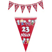 Dizayn Parti Evi 23 Nisan El Ele Çocuklar Üçgen Bayrak Kırmızı Flama 10 Bayraklı 160 cm 15X23 cm Milli Bayram Süsü