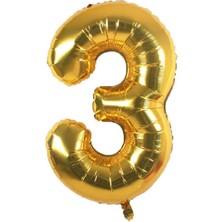 Msda Gold Renk Folyo Balon 100 cm 3 Rakamı Helyum Balon 3 Yaş Kutlamaları İçin Özel