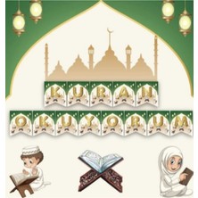 Kuran Okuyorum Yazısı Banner Yeşil Gold Renk 2mt Kuran Okuma Partisi Süslemesi