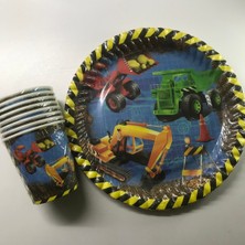 Parti Durağı Inşaat Tabak Bardak Set Iş Makineleri 8’li