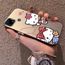 HONTINGA Realme C15 ile Uyumlu Kılıfı Silikon Kenar Sert Arka Anti Düşme Telefon Kılıfı Kitty Desenli K1-0698
