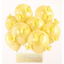 Bkmc Soft  3D Kelebekli Balon Seti – 10  Balon + 20 Kelebek Doğum Günü Parti Seti Süsü