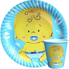 Booddie Bebek Mavi Model Karton Tabak Bardak Set Parti Konsepti & Mavi Renk Temalı Parti Tabak Seti 8'li