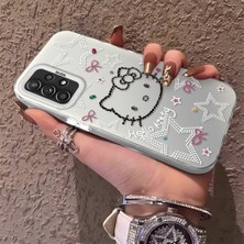 HONTINGA Samsung Galaxy A52 ile Uyumlu Kılıfı Silikon Kenar Sert Arka Anti Düşme Telefon Kılıfı Kitty Desenli K1-0698