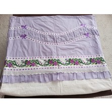 Mor Tırtıl El Işi Dantel Kanaviçe Çift Kişilik Pike Çarşaf Takımı Hediyelik Çeyizlik