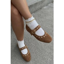 I Love Shoes Dorin Kadın Babet Taba Süet Zımba Detaylı