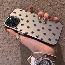 HONTINGA iPhone 14 Pro ile Uyumlu Kılıfı Silikon Kenar Sert Arka Anti Düşme Telefon Kılıfı Mavi Küçük Yıldız Desenli K1-0705