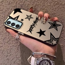 HONTINGA Samsung Galaxy M15 ile Uyumlu Kılıfı Silikon Kenar Sert Arka Anti Düşme Telefon Kılıfı Siyah Yıldız Desenli K1-0706