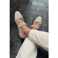 I Love Shoes Dorin Kadın Babet Bej Süet Zımba Detaylı