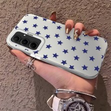HONTINGA Samsung Galaxy A55 ile Uyumlu Kılıfı Silikon Kenar Sert Arka Anti Düşme Telefon Kılıfı Mavi Küçük Yıldız Desenli K1-0705