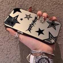 HONTINGA Samsung Galaxy A04E ile Uyumlu Kılıfı Silikon Kenar Sert Arka Anti Düşme Telefon Kılıfı Siyah Yıldız Desenli K1-0706